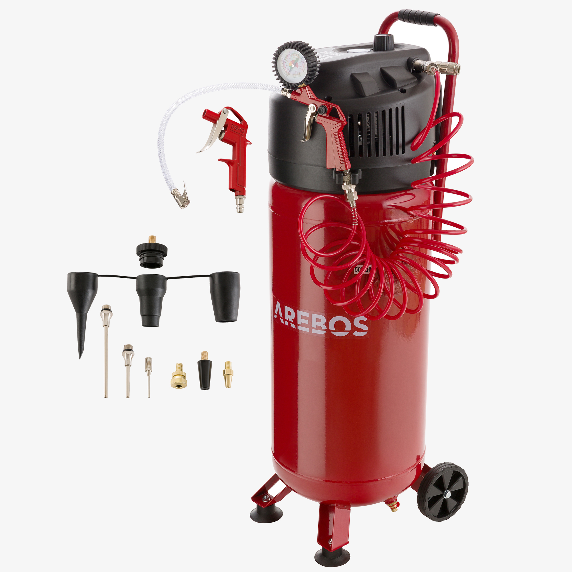 Arebos Luftkompressor 50L, effekt 1500W, 10 Bar, lodret inkl. 13-delt tilbehør