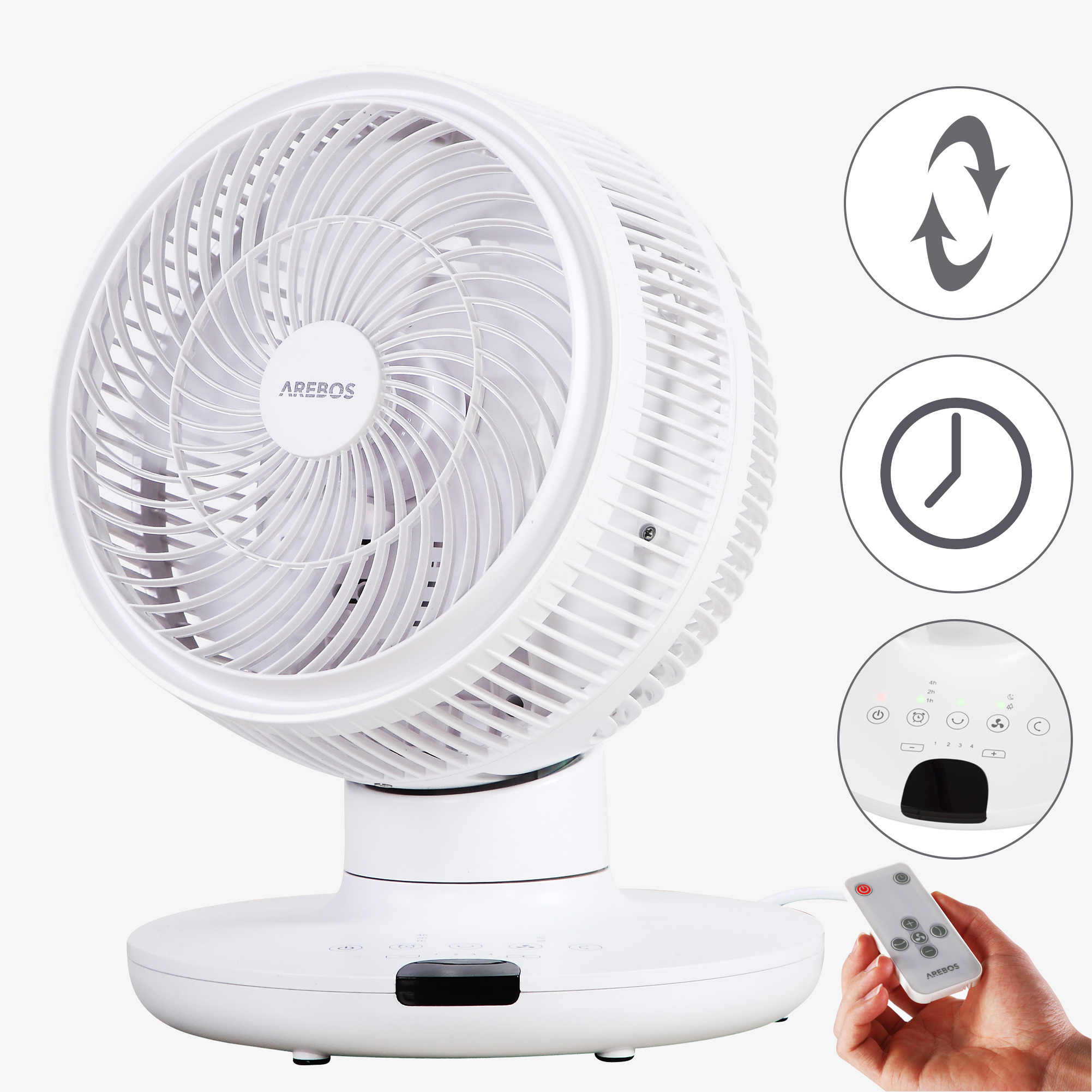 Arebos Bordventilator Luftcirkulator 55W,4 hastigheder,Timer,Højdejusterbar,Fjernbetjening