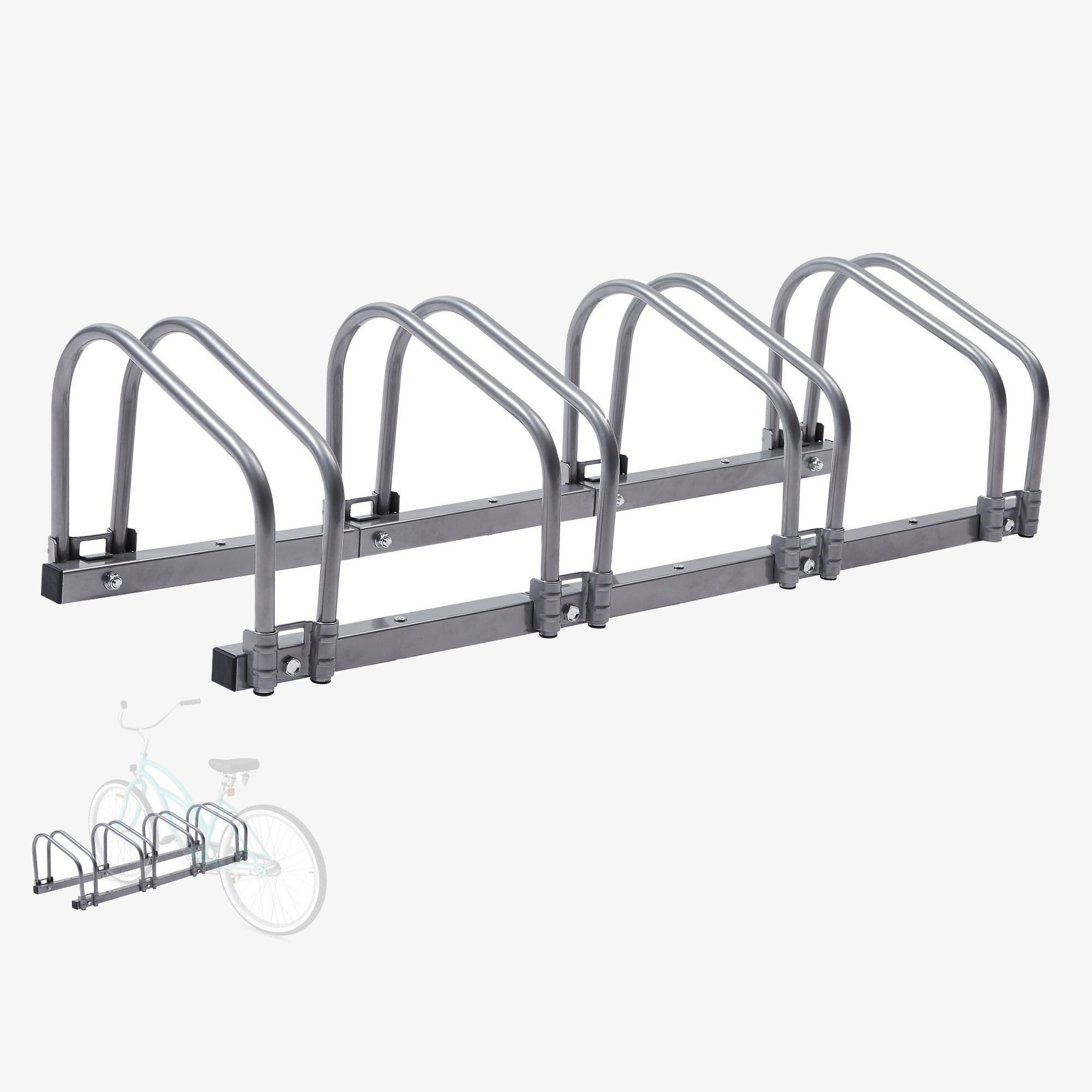 Arebos Cykelstativ til 4 cykler | Cykelstativ 100 x 30 x 26 cm | Gulv- eller vægmontering | Sølvfarvet stativ