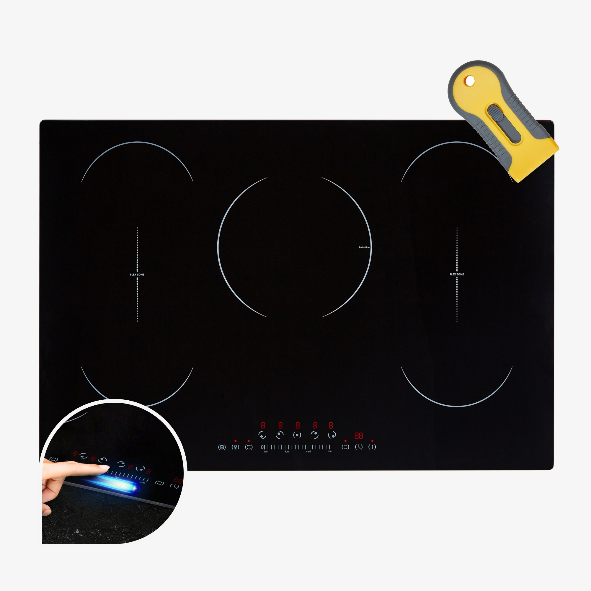Arebos induktionskogeplade 2 dobbelte flexzoner Glaskeramisk kogeplade Selvforsynende Kogeplader 9800 W 5 zoner
