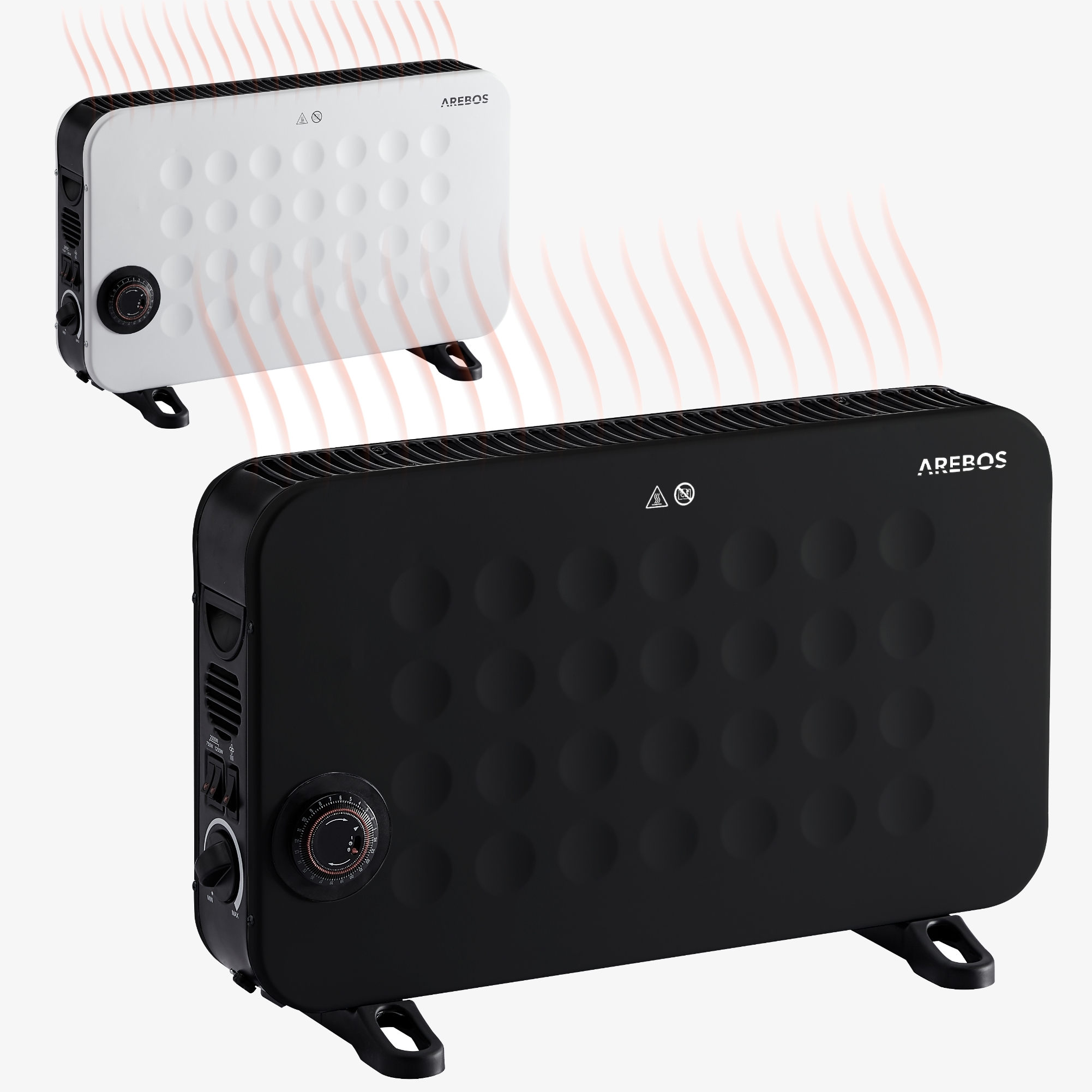 Arebos Elektrisk konvektor 2000W, turboblæser, termostat, frostovervågning - sort