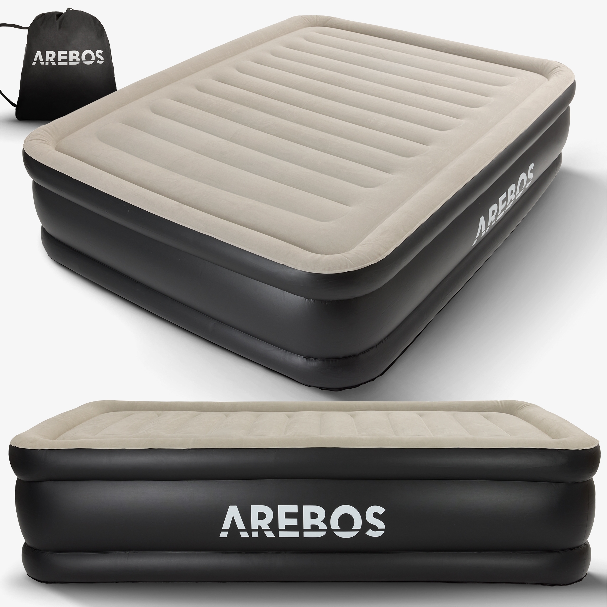 Arebos oppustelig madras luftseng gæsteseng med elektrisk pumpe, inkl. taske, til 2 personer - 203 x 152,5 x 51 cm
