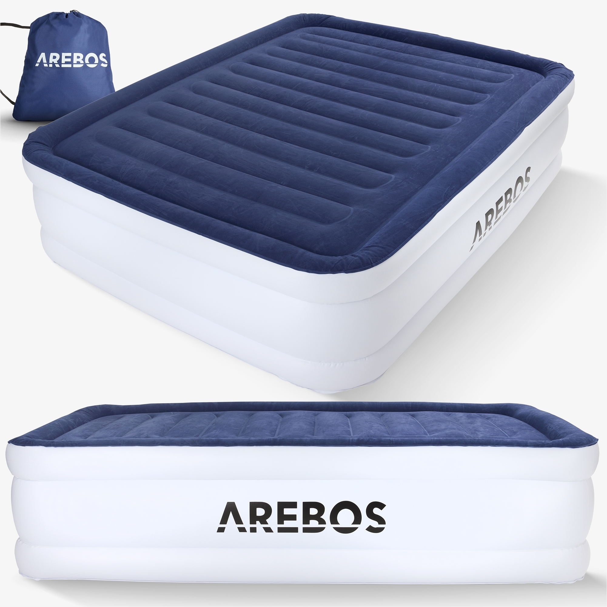 Arebos oppustelig madras luftseng gæsteseng med elektrisk pumpe, inkl. taske, til 2 personer - 203 x 152,5 x 51 cm