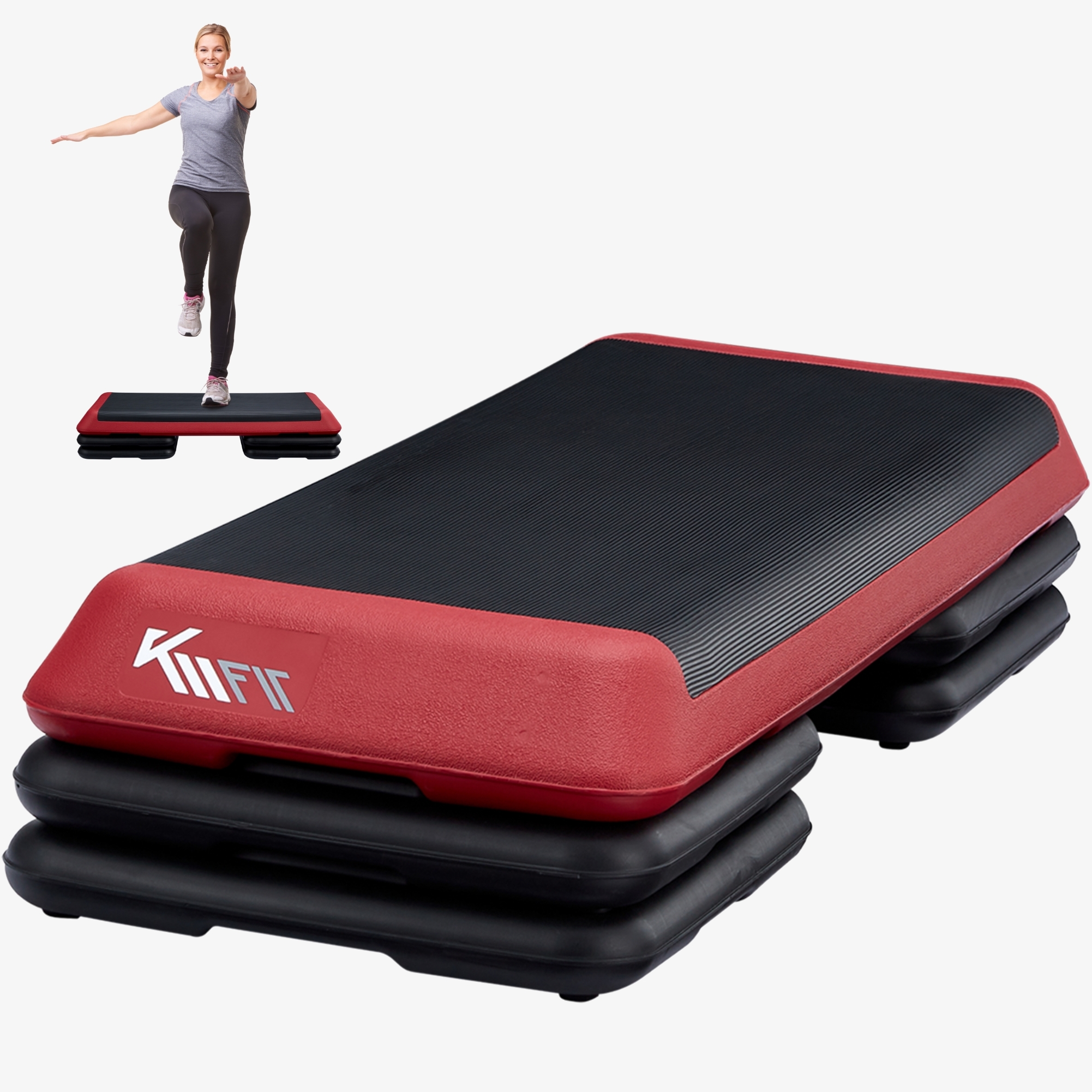 KM-Fit Aerobic Step Board Fitness Stepper 3-vejs højdejusterbar 10/15/20 cm - stepbræt - stepbænk