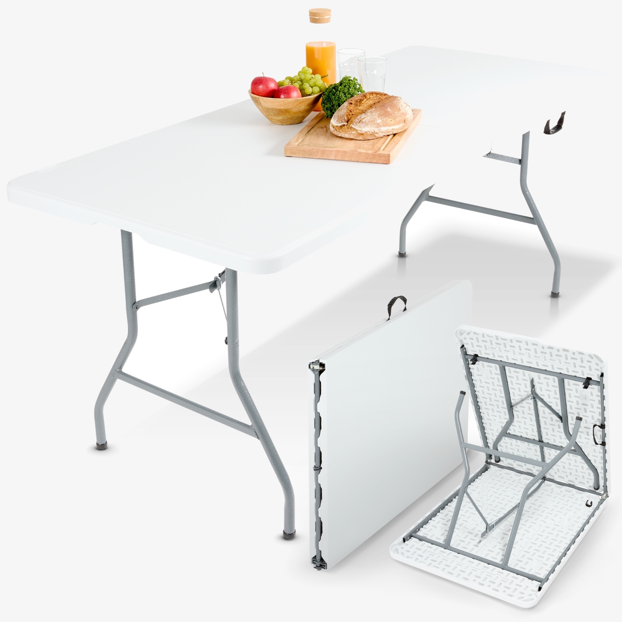 Arebos Foldbart bord - 182x74x74cm - Camping, havefest, let at rengøre, sammenklappeligt med håndtag