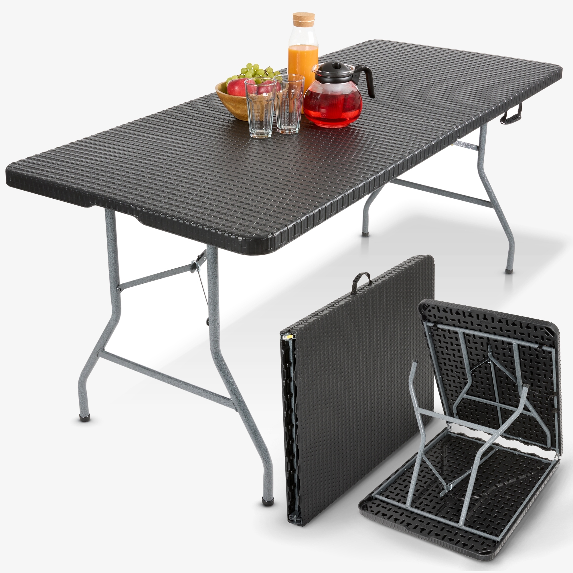 Arebos Foldbart bord - 182x74x74cm - Camping, havefest, let at rengøre, sammenklappeligt med håndtag