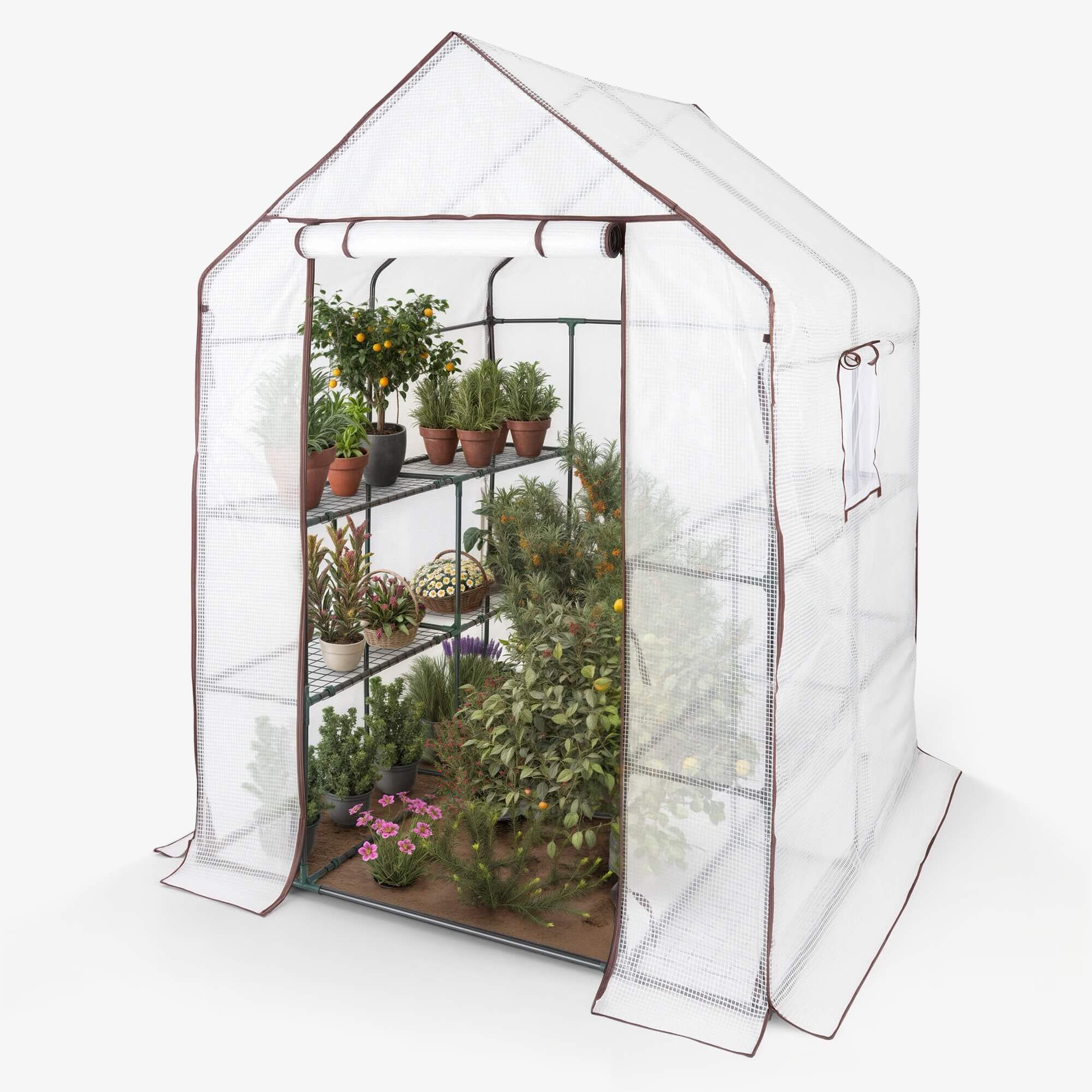 Arebos foliedrivhus 143 x 143 x 195 cm | vejrbestandigt, UV-bestandigt | lynlåsadgang | ventilationsvindue | transportabelt