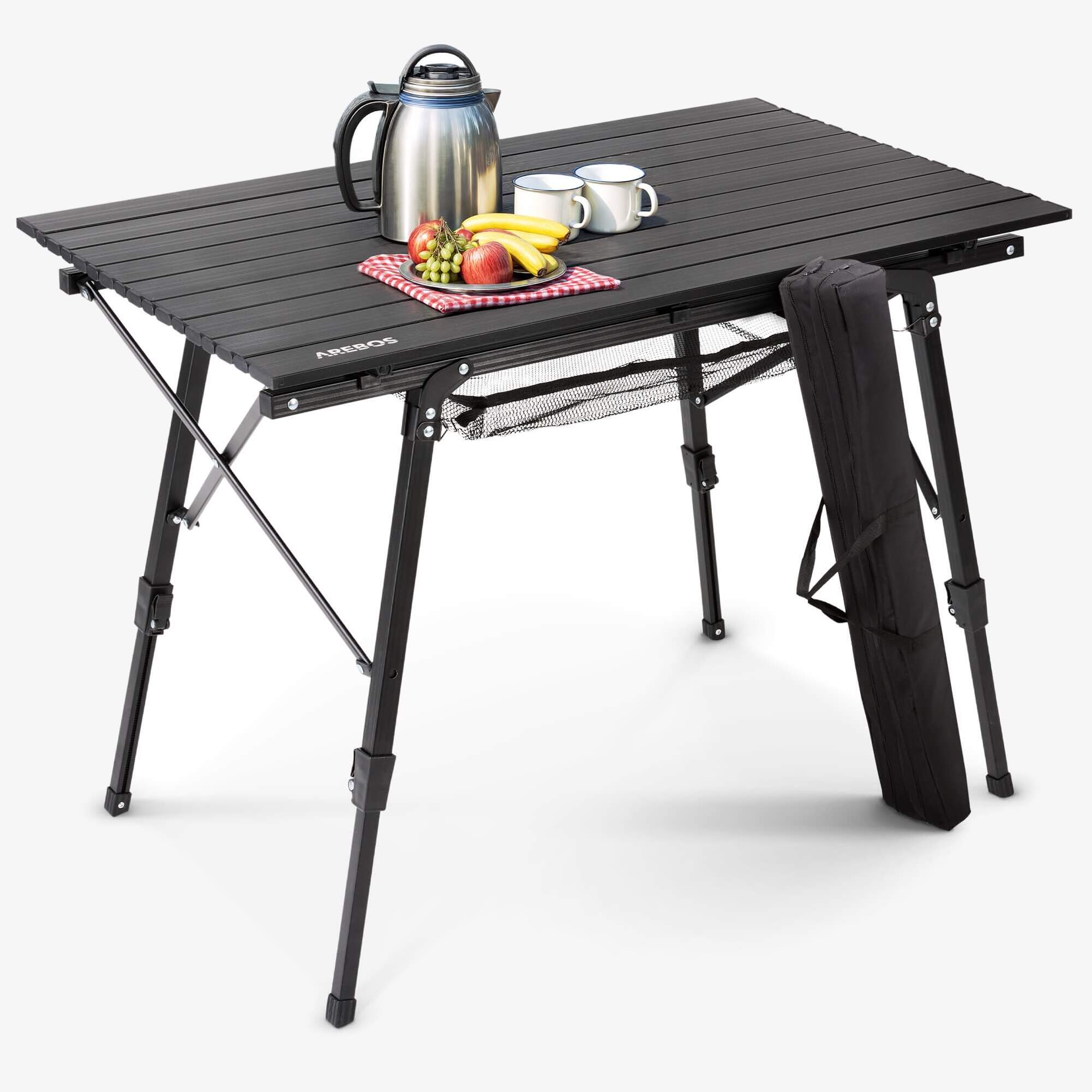 Arebos Foldbar Aluminium Campingbord Højdejusterbart Inkl. Transporttaske og Opbevaringsnet