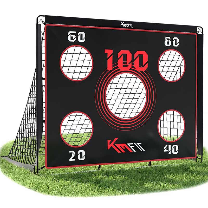 KM-Fit 2-i-1 fodboldmål med målskive, vejrbestandig, transportabel, skudtræning til børn og voksne, stabil