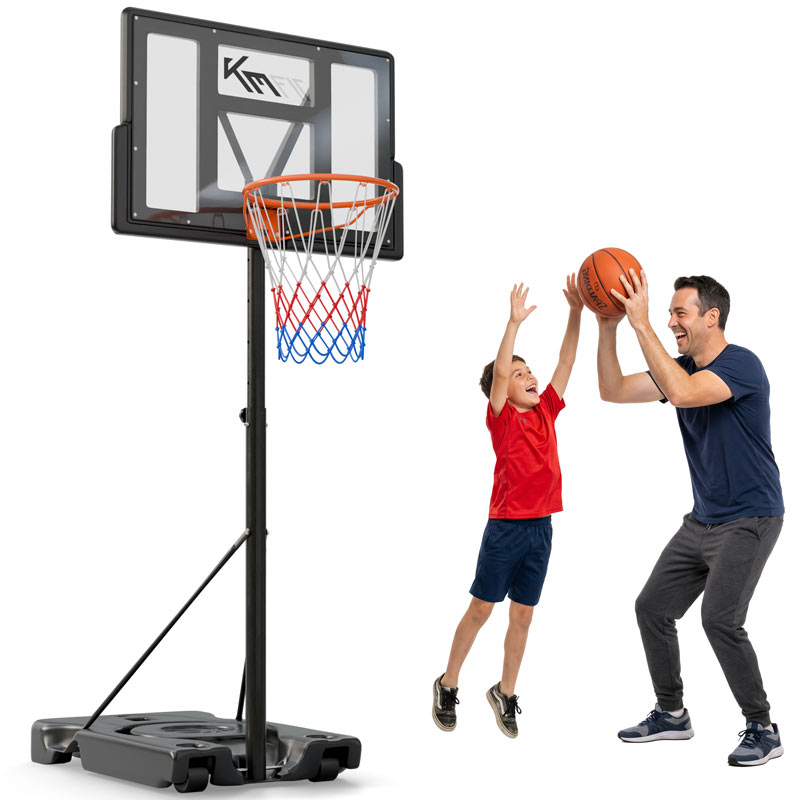 KM-Fit basketballstativ justerbar 135–305 cm med fjederkurv stabil mobil vejrbestandig outdoor sæt til træning og have