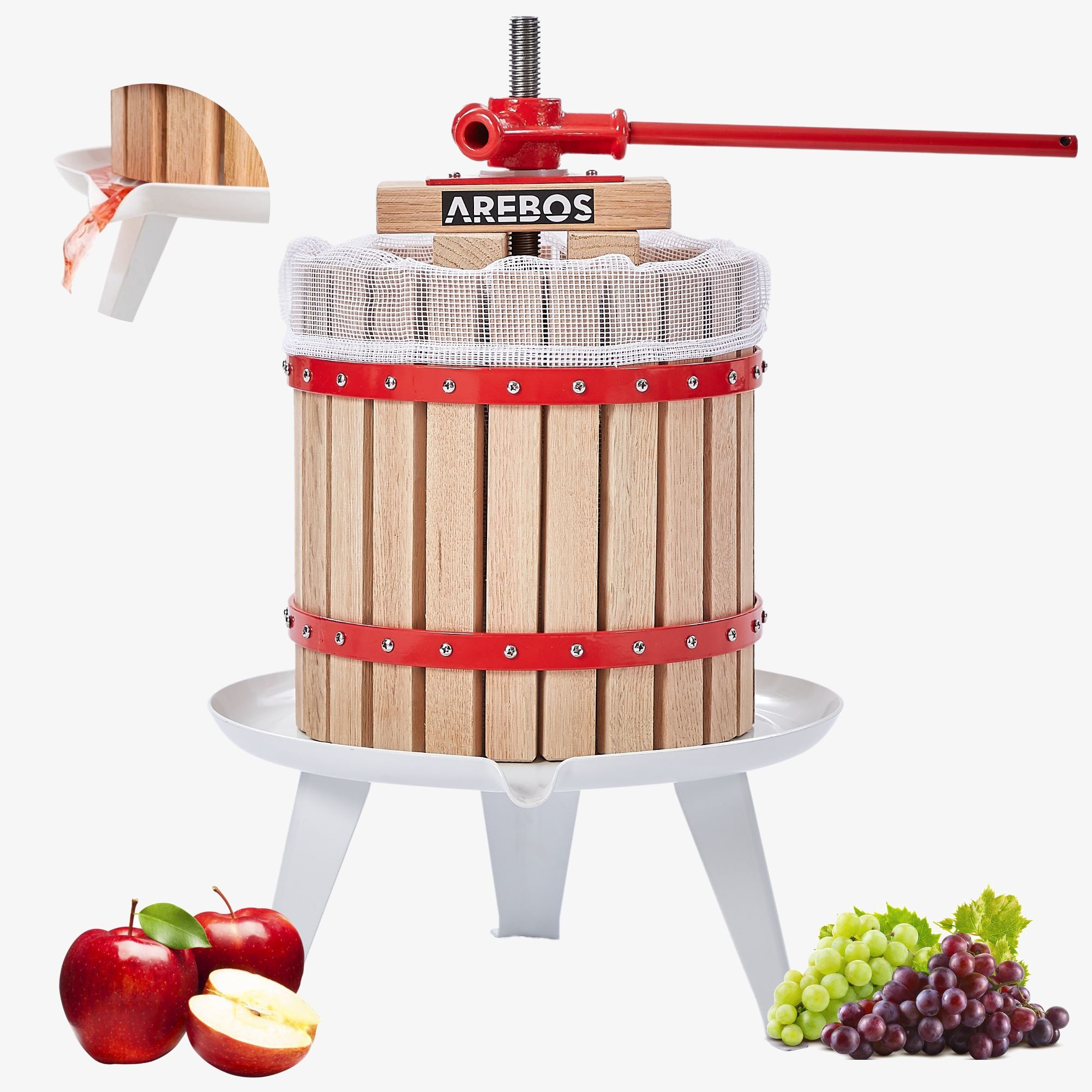 Arebos Manuel frugtpresser 12 L Juicepresser til saft fra egen produktion