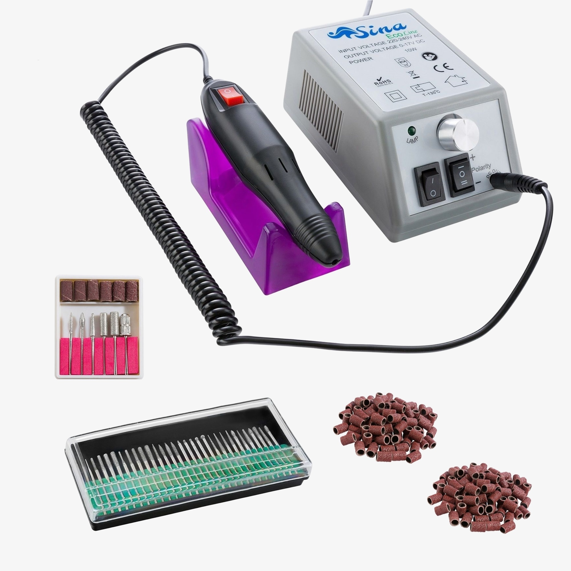 SINA Elektrisk neglefil, fil, med tilbehør, gel, akryl og naturlige negle - sort
