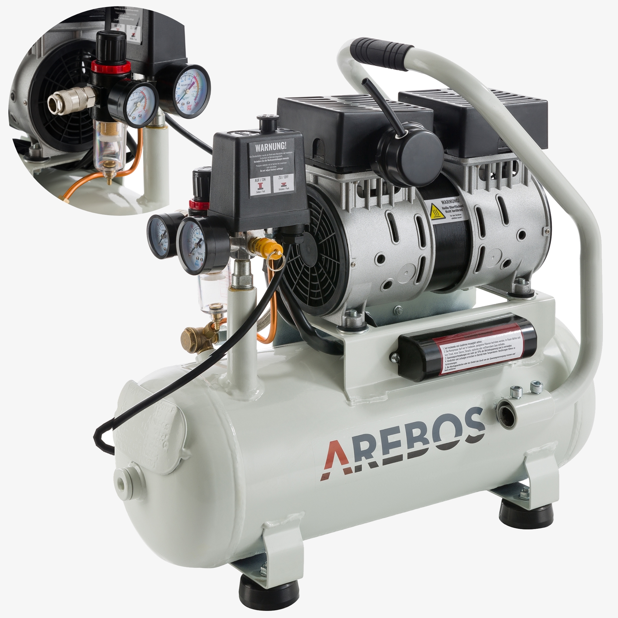 Arebos Luftkompressor Whisper Compressor 12L, Effekt 500W, 8 Bar