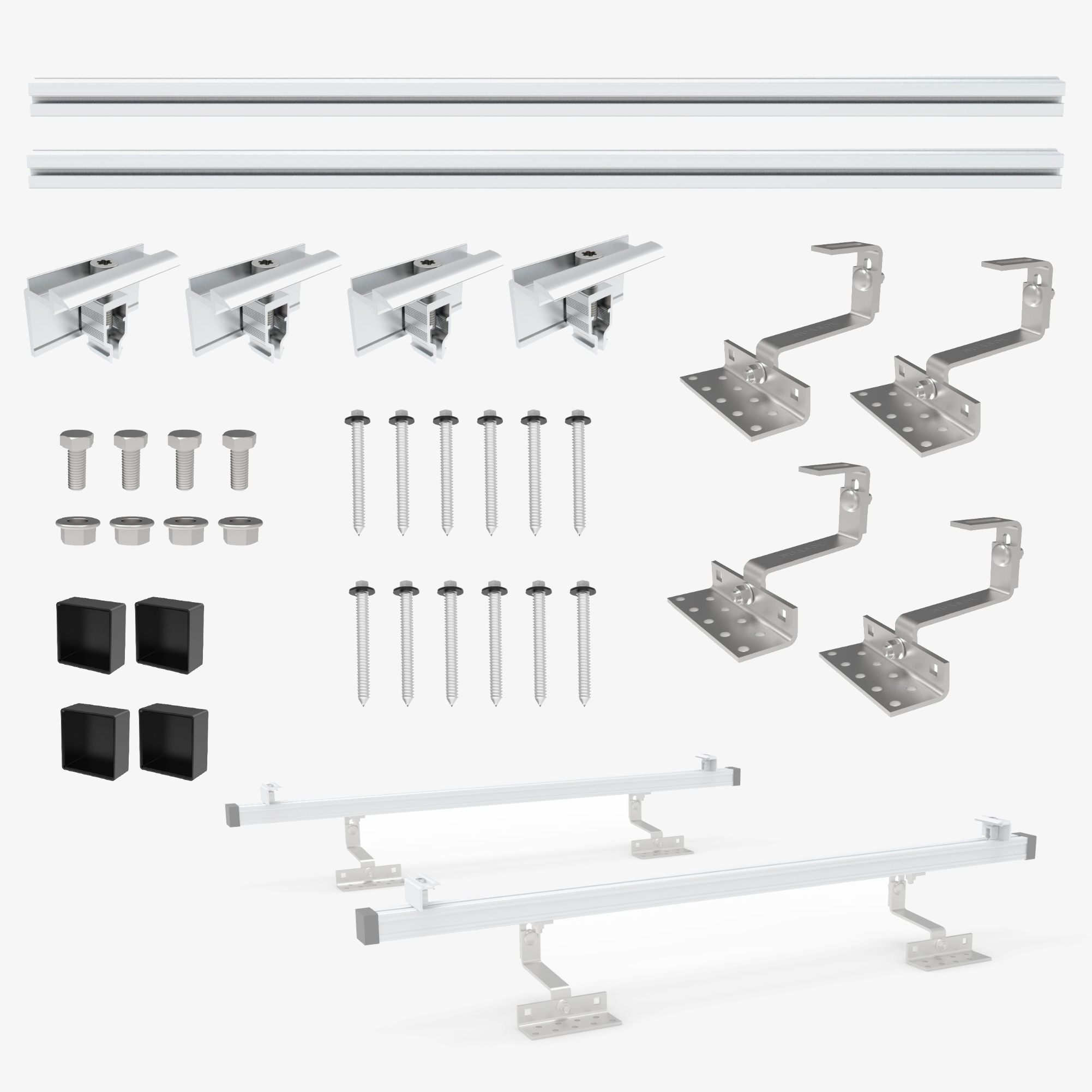 Nuasol solcelletagmonteringssæt - 1 modul, inkl. tagkroge, aluminiumsprofil, op til 115 cm