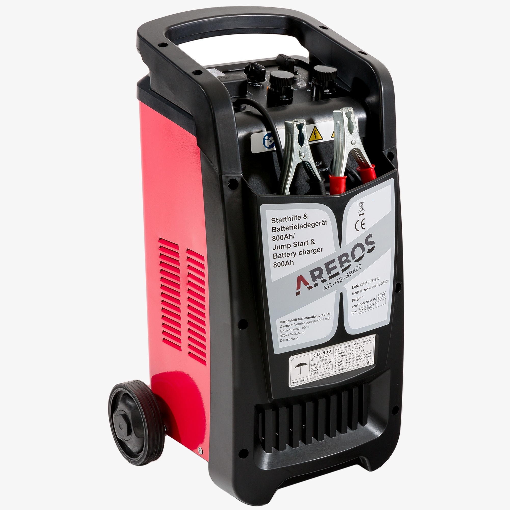 Arebos Batterioplader 800Ah til Jump Start - Booster-funktion - til 12V bil & 24V lastbil