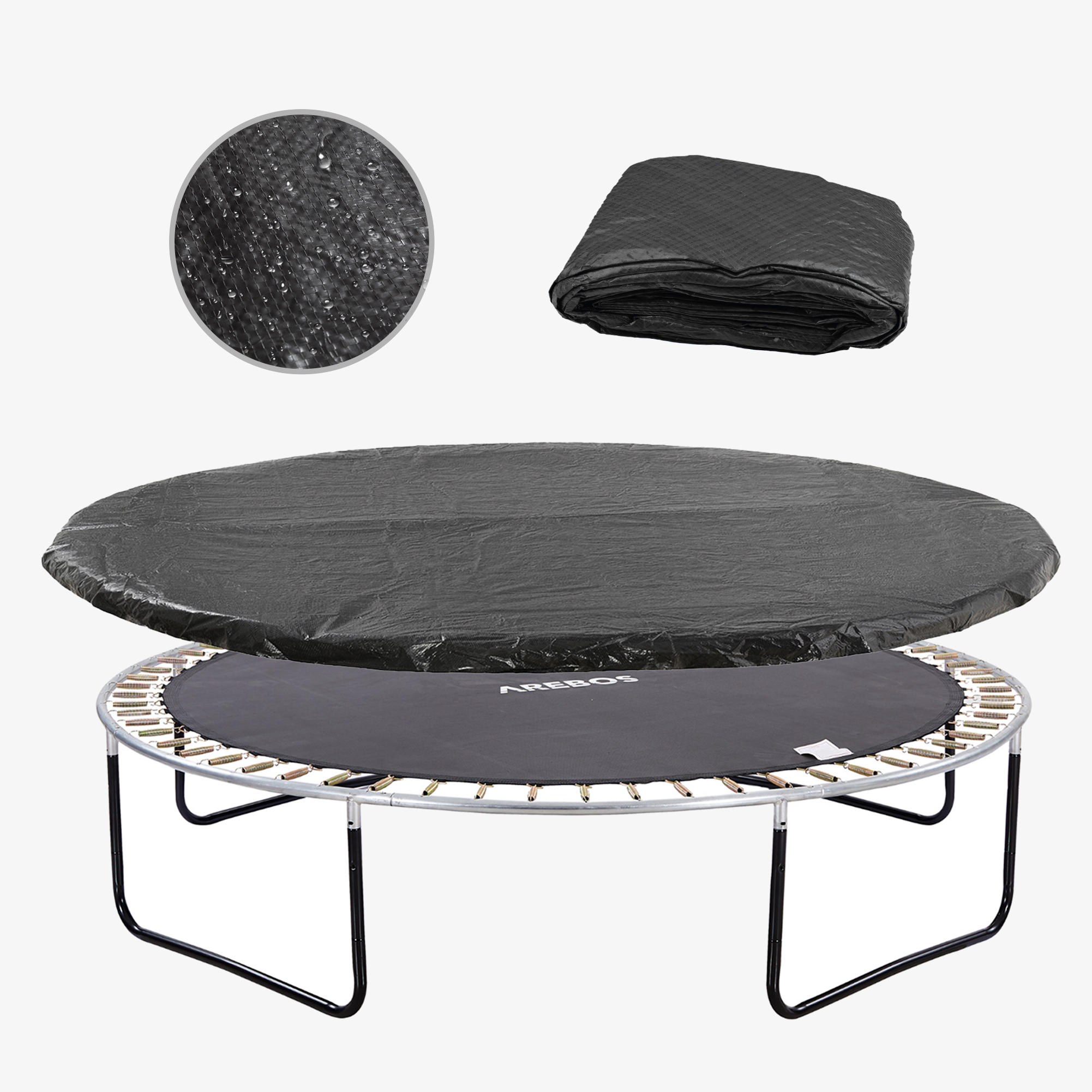 Arebos trampolinpresenning Ø 305 cm sort rivefast & UV-bestandig vejrbeskyttelsespresenning trampolinbeskyttelse