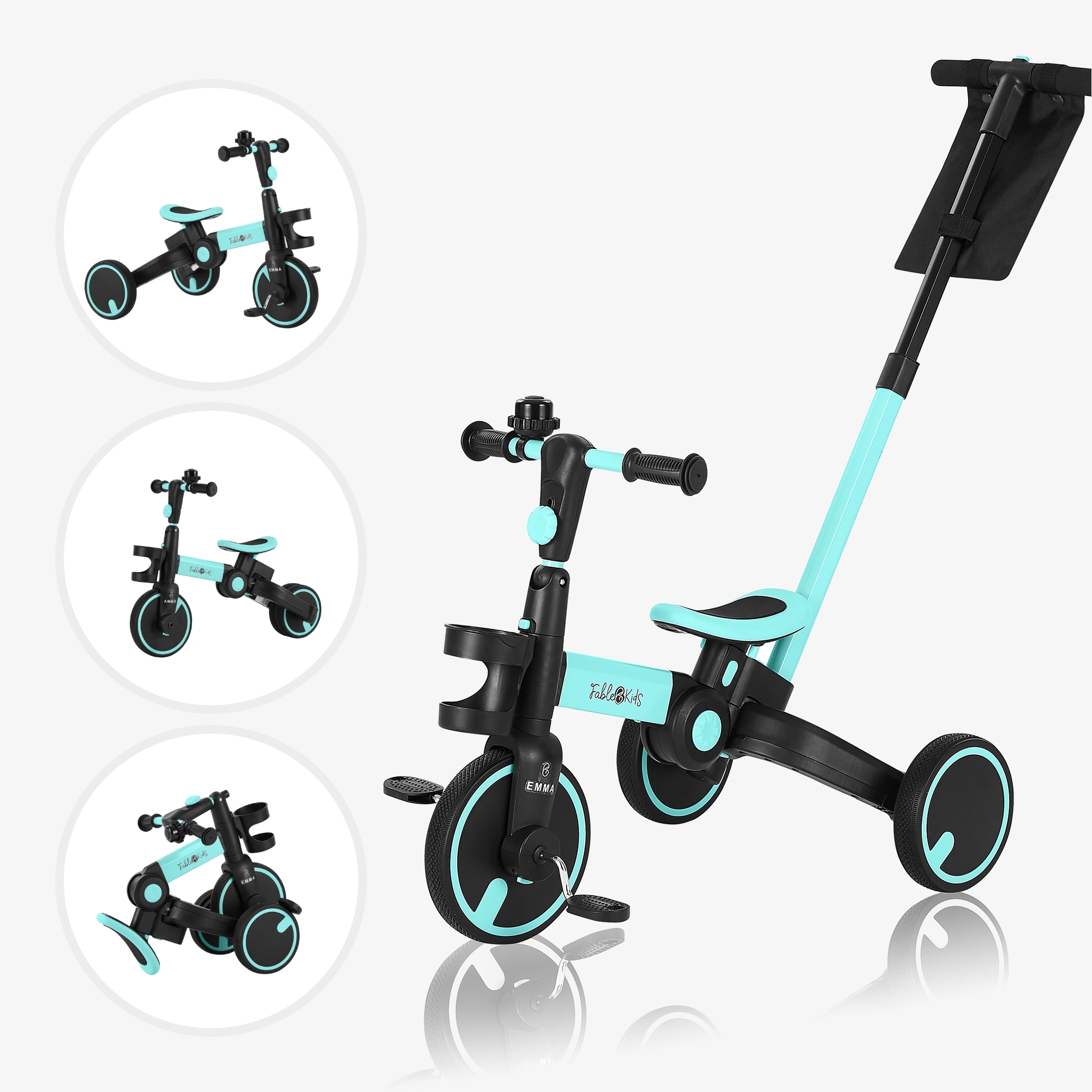 FableKids 7-IN-1 multifunktionel trehjulet cykel Inkl. omfattende tilbehør Foldesystem