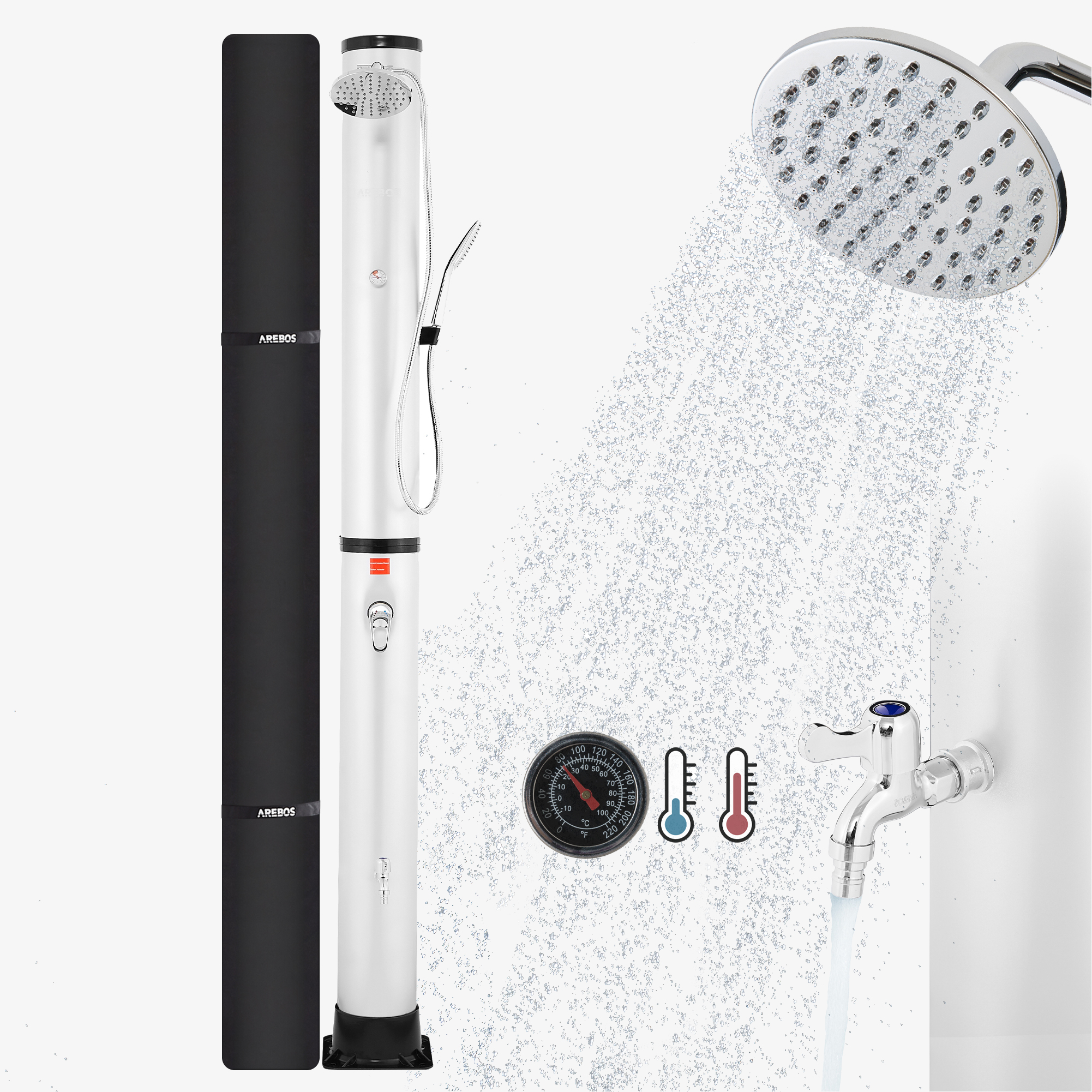Arebos Udebruser 40L Premium silver med termometer, håndbruser, inkl. kappe, fodbruser