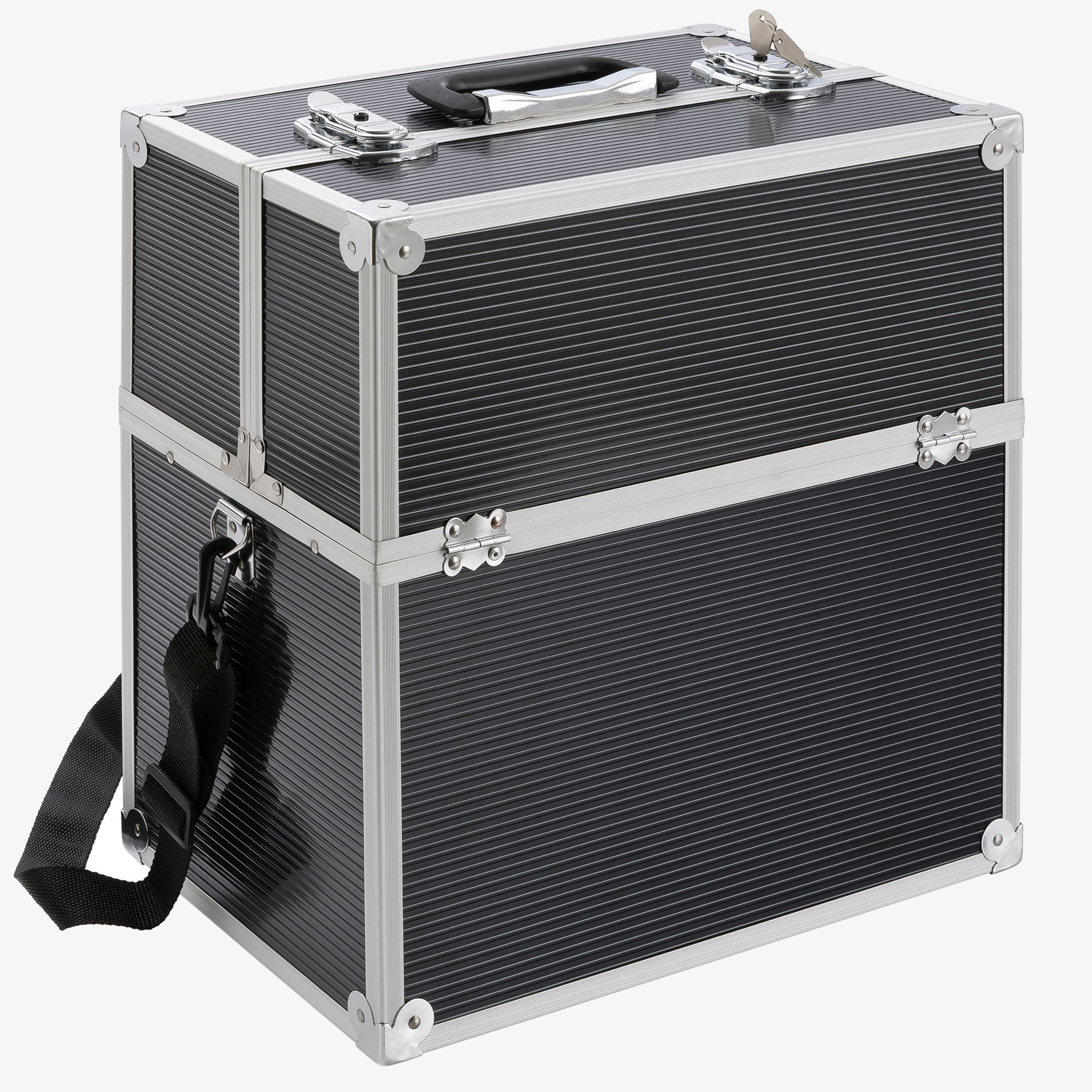 Arebos Beauty case 26l -makeupkuffert - kosmetiktaske- aluminium,13 rum,fløjlsindlæg,inkl.lås & strop