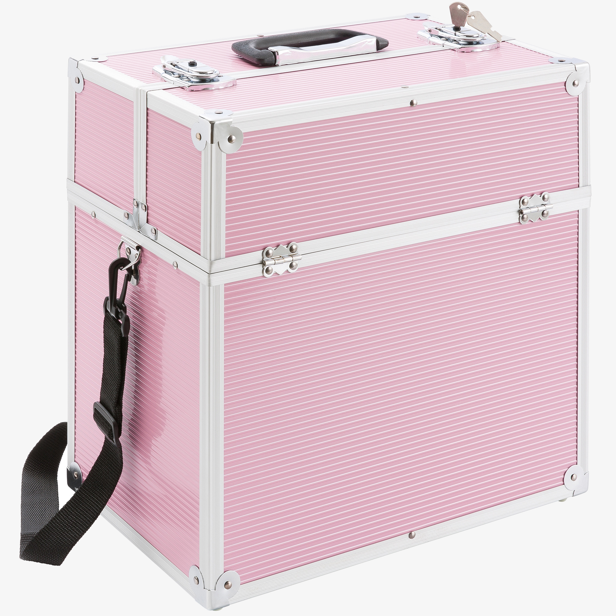 Arebos Beauty case 26l -makeupkuffert - kosmetiktaske- aluminium,13 rum,fløjlsindlæg,inkl.lås & strop