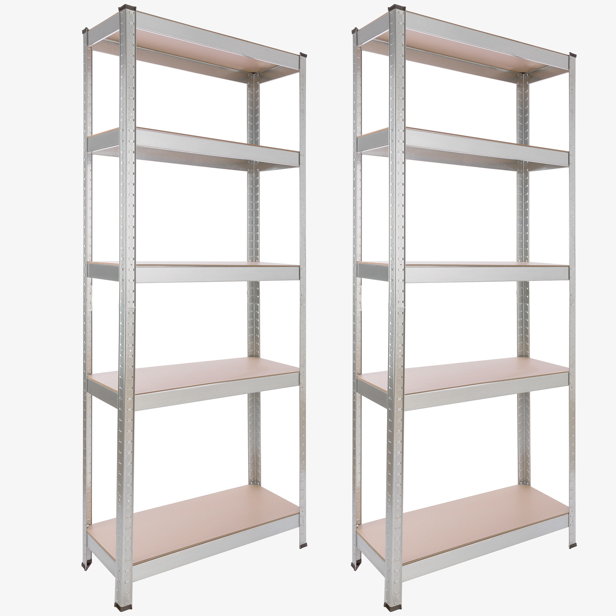 Arebos 2x Kraftig reol 180 x 75 x 30 cm, værkstedsreoler - bæreevne 350 kg - sølv