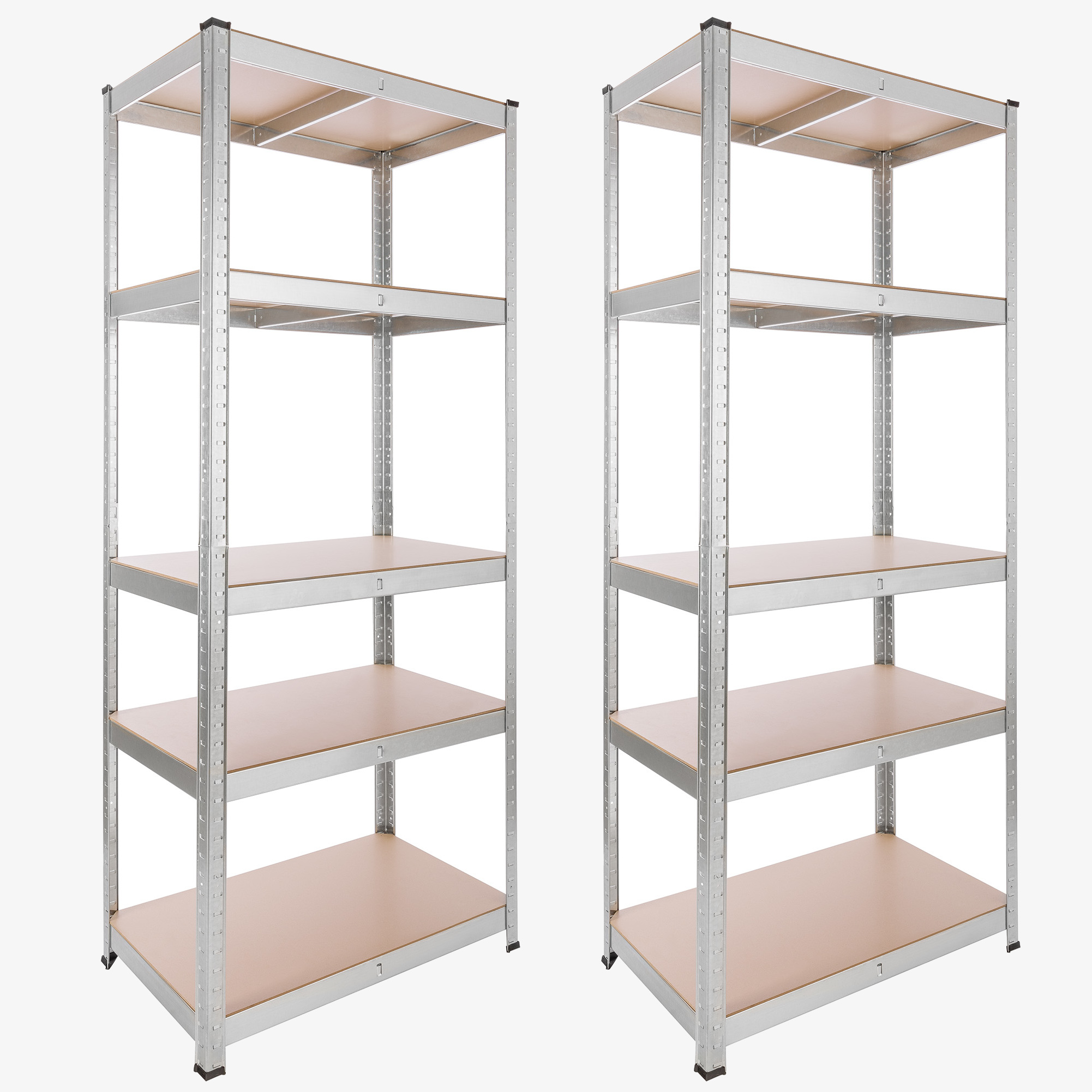 Arebos 2x Kraftig reol 180 x 75 x 45 cm, værkstedsreoler - bæreevne 875 kg - sølv