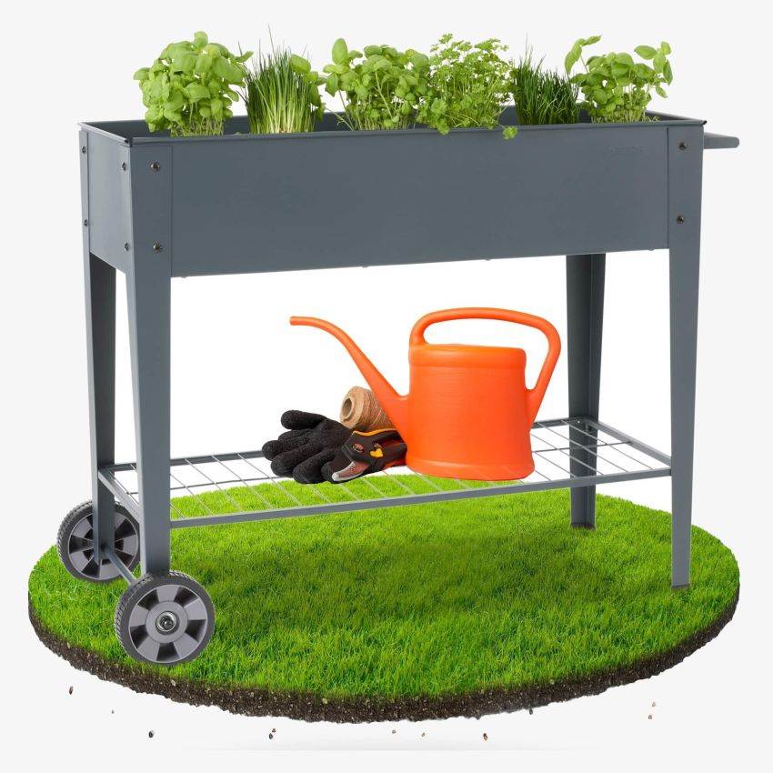 Højbed i metal med hjul - antracit