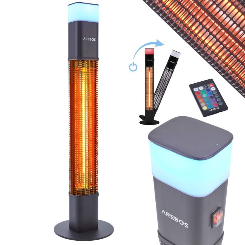 Infrarød terrassevarmer 1500W med LED Sort