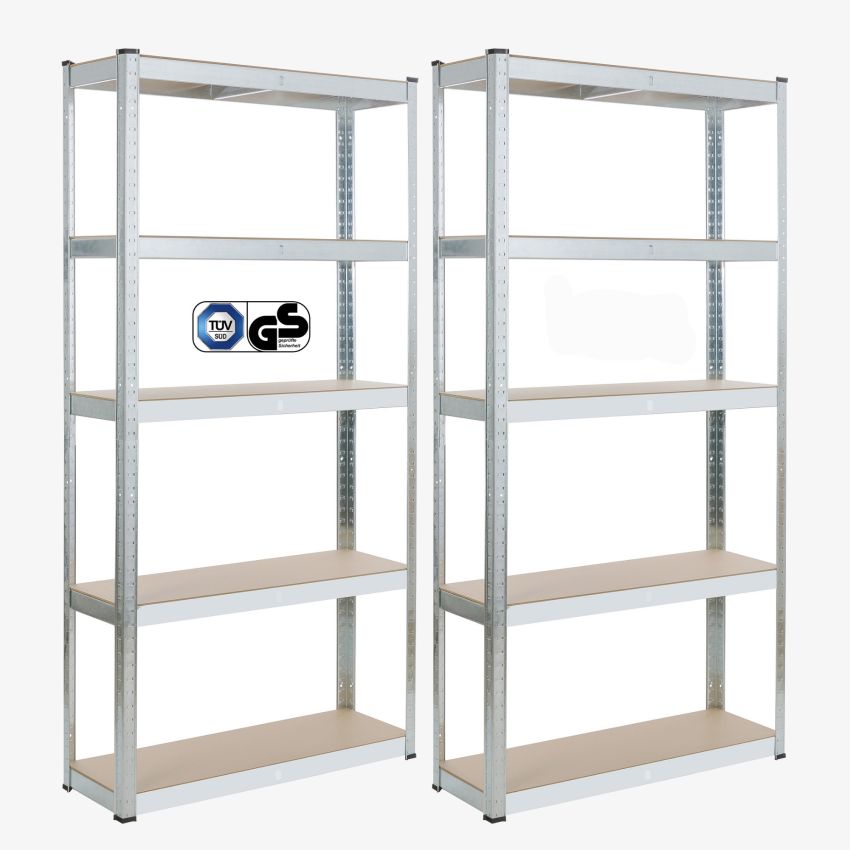 2x Kraftig reol 180 x 90 x 30 cm 875 kg - sølv