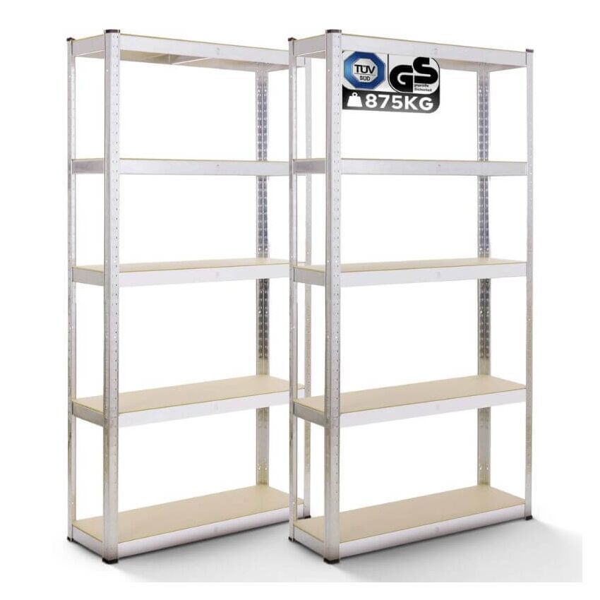 2x Kraftig reol 180 x 90 x 40 cm 875 kg - sølv