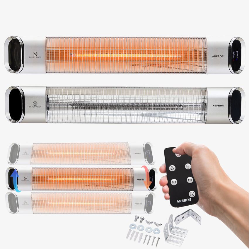 Infrarød Terrassevarmer 2000W med fjernbetjening Premium sølv