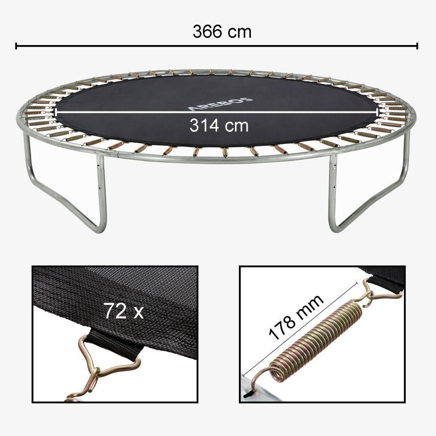 Trampolinspringmåtte 366 cm 72 øjer 178 mm