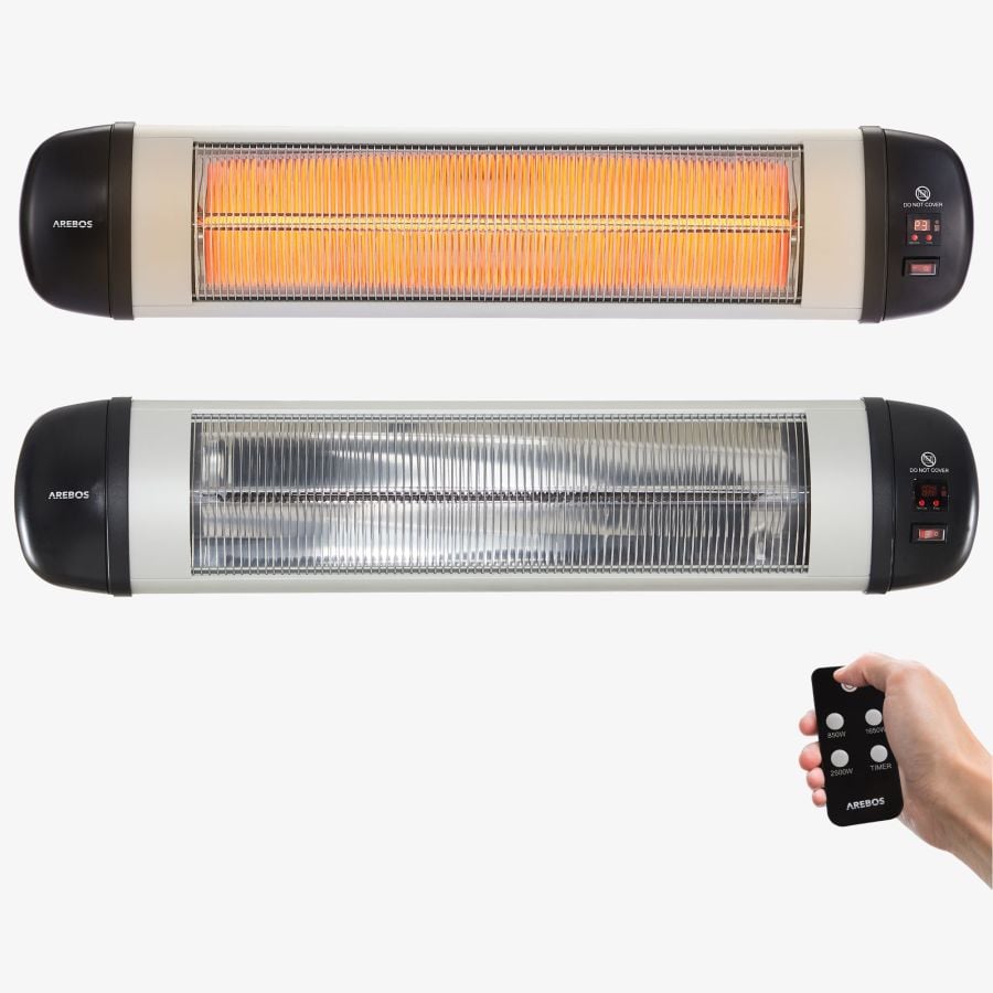 Infrarød terrassevarmer 2500W -vægmodel - inkl. fjernbetjening