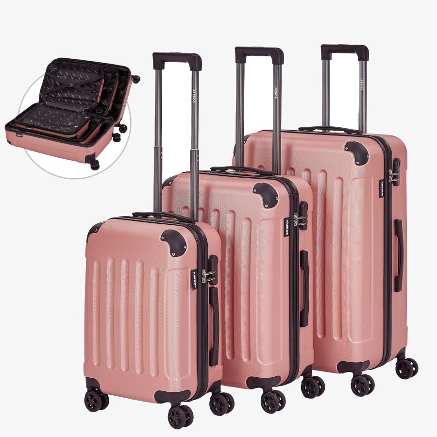 Premium kuffertsæt med 3 stk. M L XL rosa