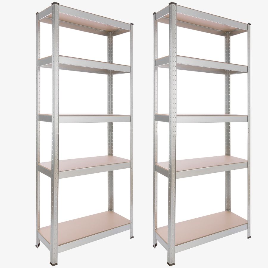 2x Kraftig reol 180 x 75 x 30 cm 350 kg - sølv