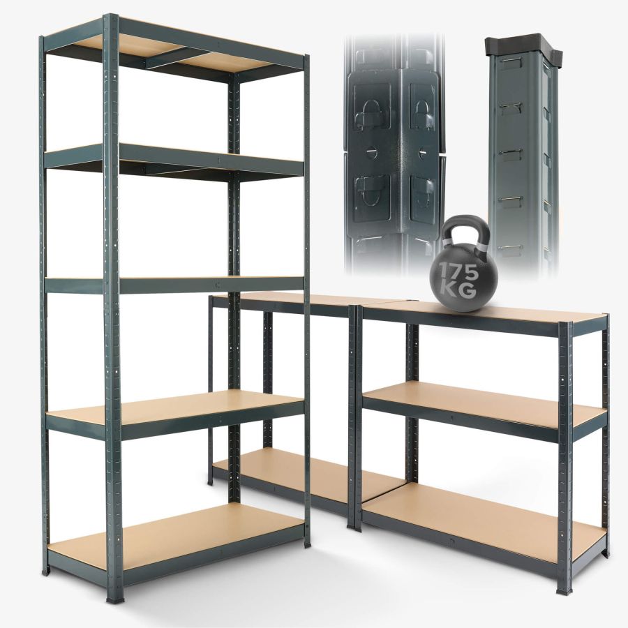 Kraftig reol 180 x 90 x 40 cm 875 kg - Antrazit 