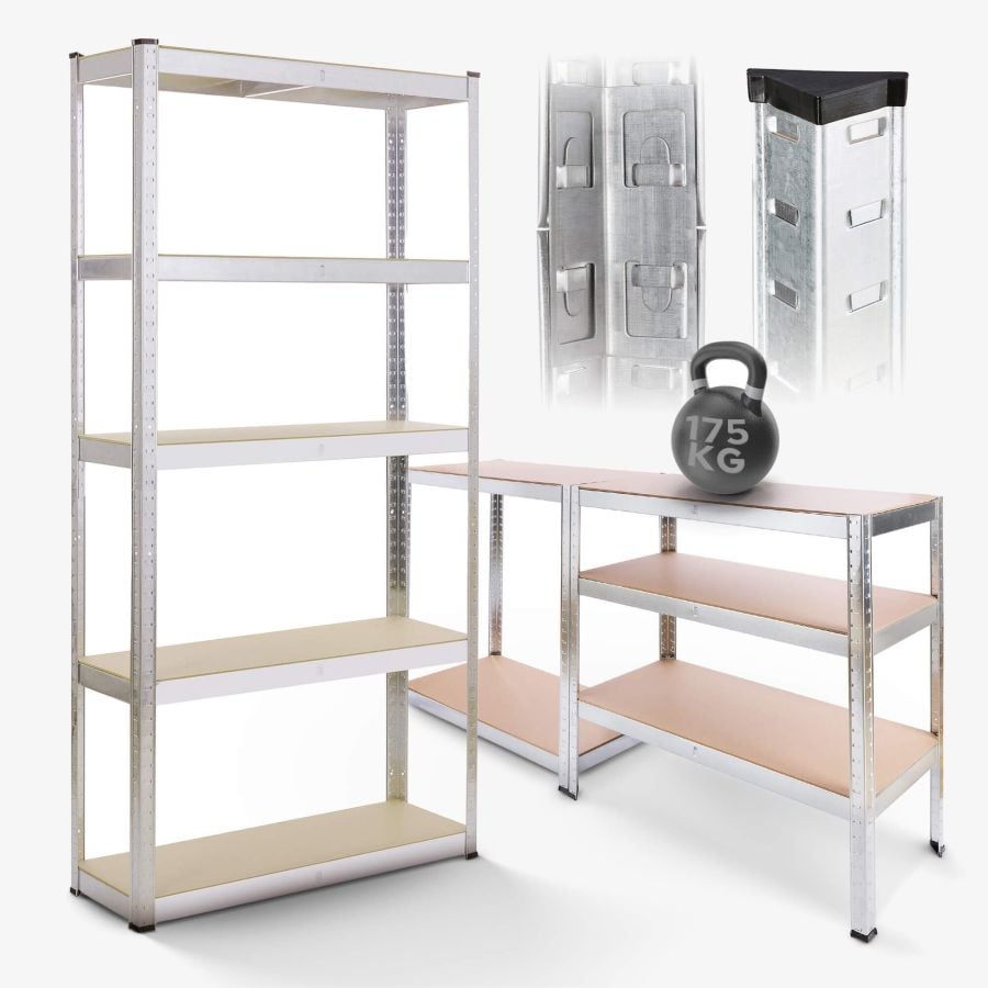 Kraftig reol 180 x 90 x 40 cm 875 kg - sølv